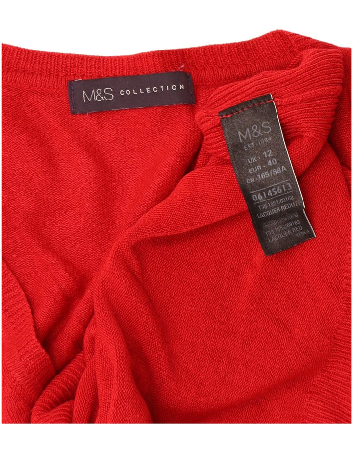 MARKS & SPENCER Suéter feminino com decote em V Reino Unido 12 acrílico vermelho médio