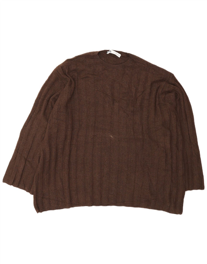 Suéter masculino Zara com ajuste solto e gola redonda, marrom médio