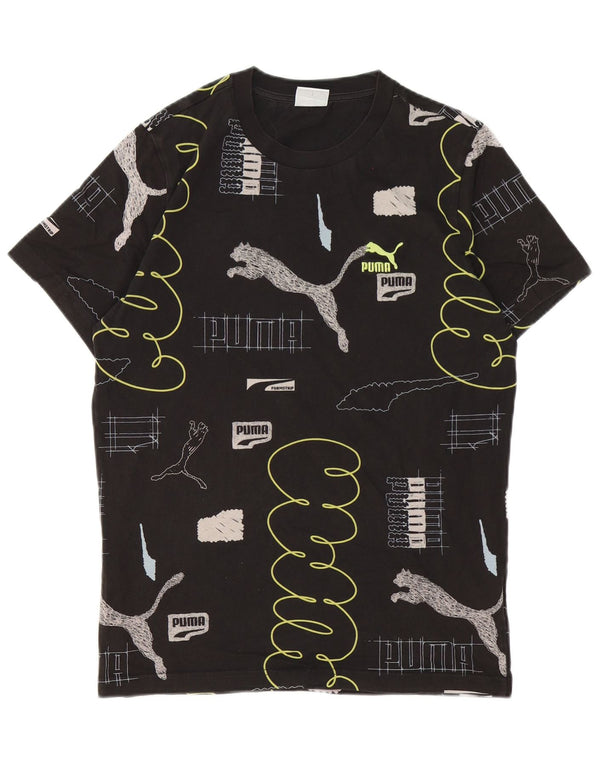 Puma Mens Graphic T-Shirt Top Pequeno Algodão Preto