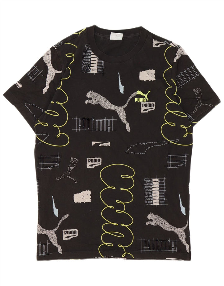 Puma Mens Graphic T-Shirt Top Pequeno Algodão Preto