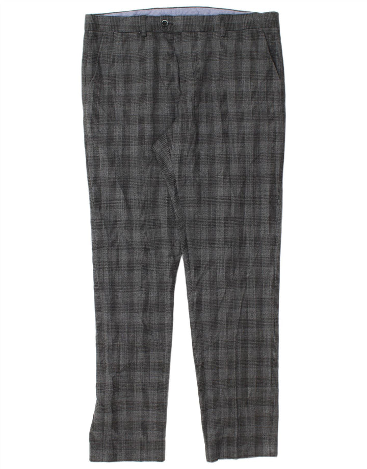 Calça masculina de terno reto Penguin W34 L30 poliéster xadrez cinza