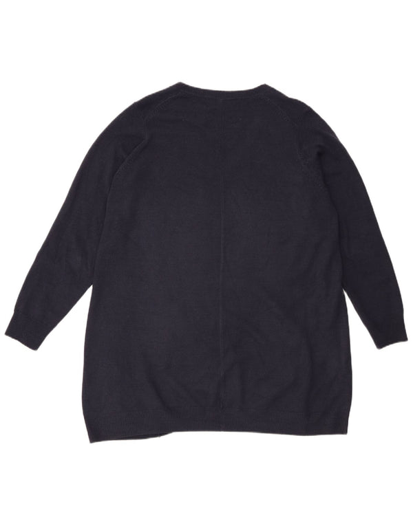 Suéter feminino Marks & Spencer Longline com decote em V Reino Unido 14 grande azul marinho