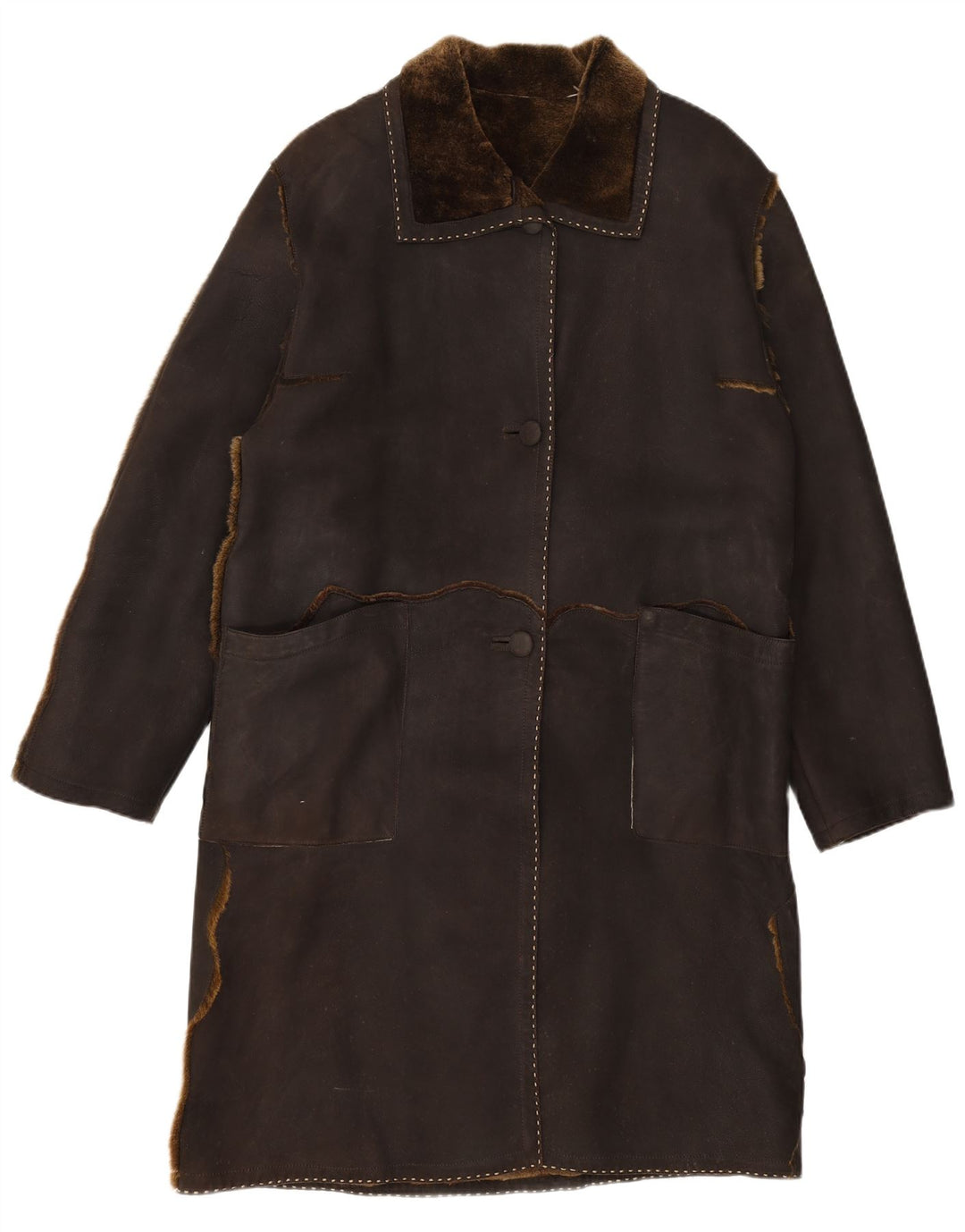 Sobretudo feminino de camurça VINTAGE Reino Unido 16 grande marrom