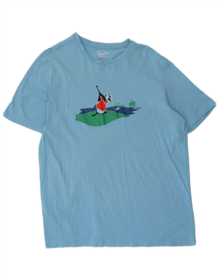 Camiseta masculina gráfica Penguin Top grande algodão azul
