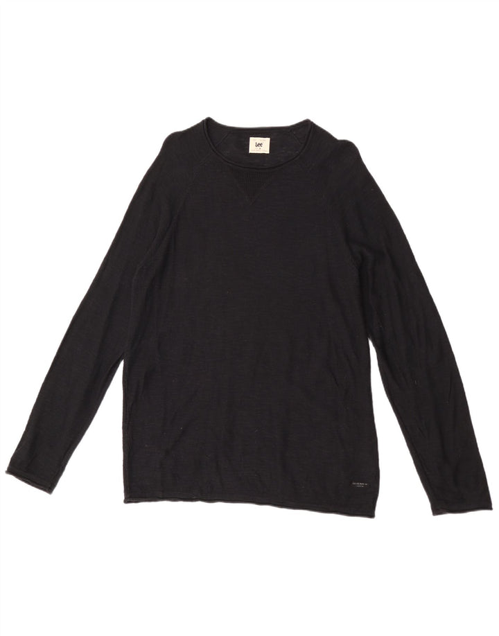 Suéter masculino Lee com gola redonda, pequeno algodão preto