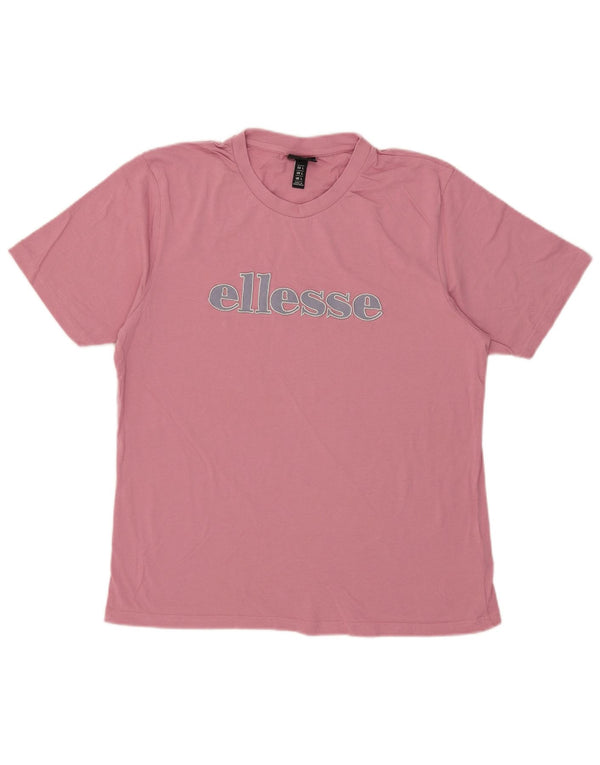 Camiseta feminina Ellesse com estampa gráfica UK 16 grande algodão rosa