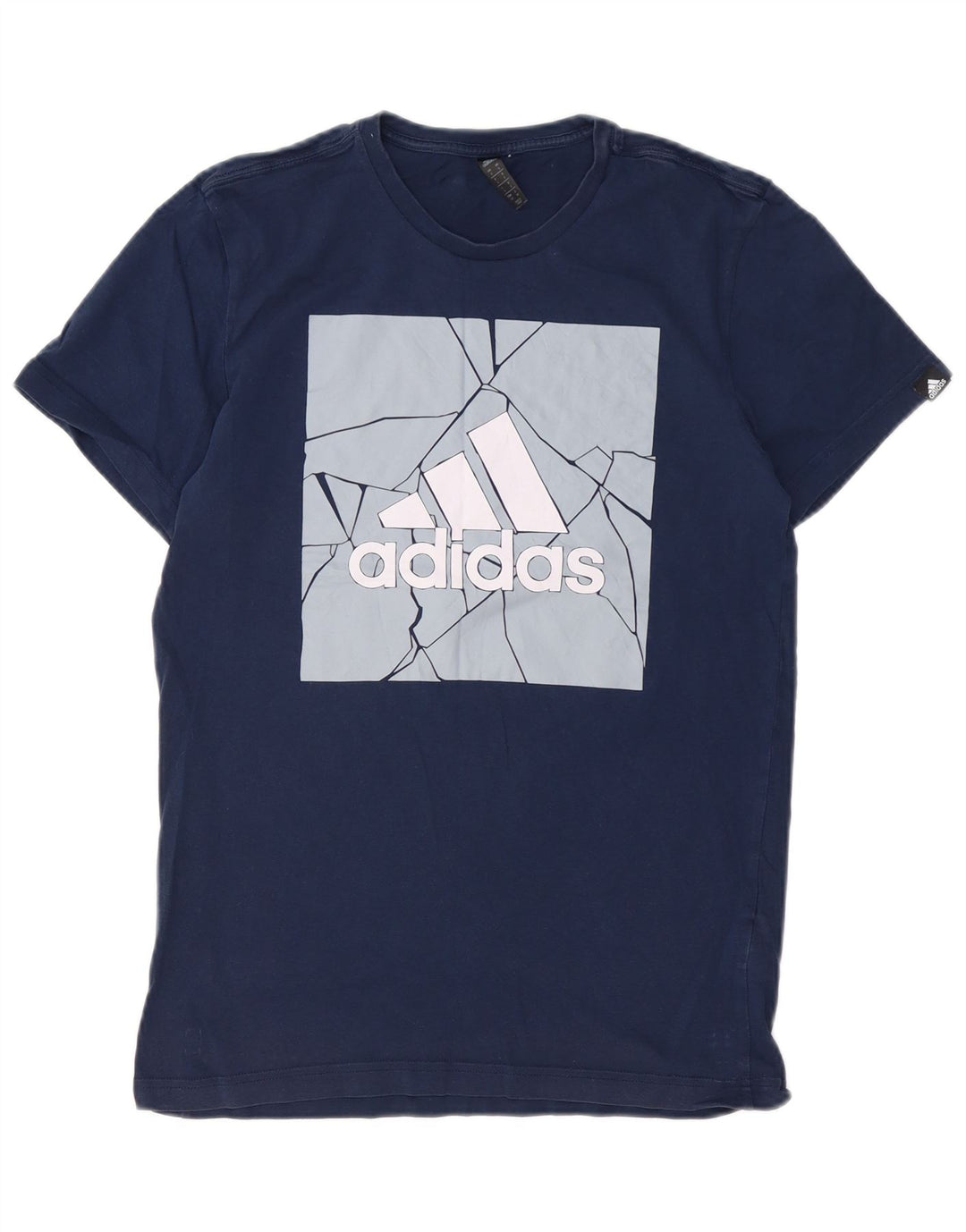 ADIDAS Mens Graphic T-Shirt Top Pequeno Algodão Azul Marinho