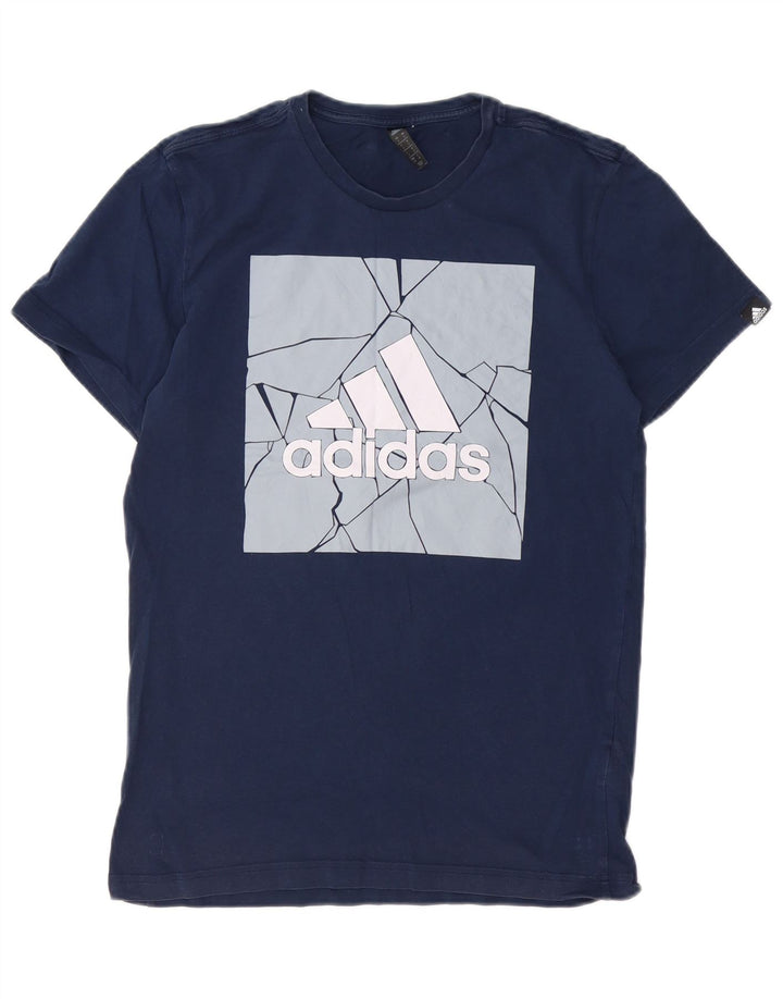 ADIDAS Mens Graphic T-Shirt Top Pequeno Algodão Azul Marinho
