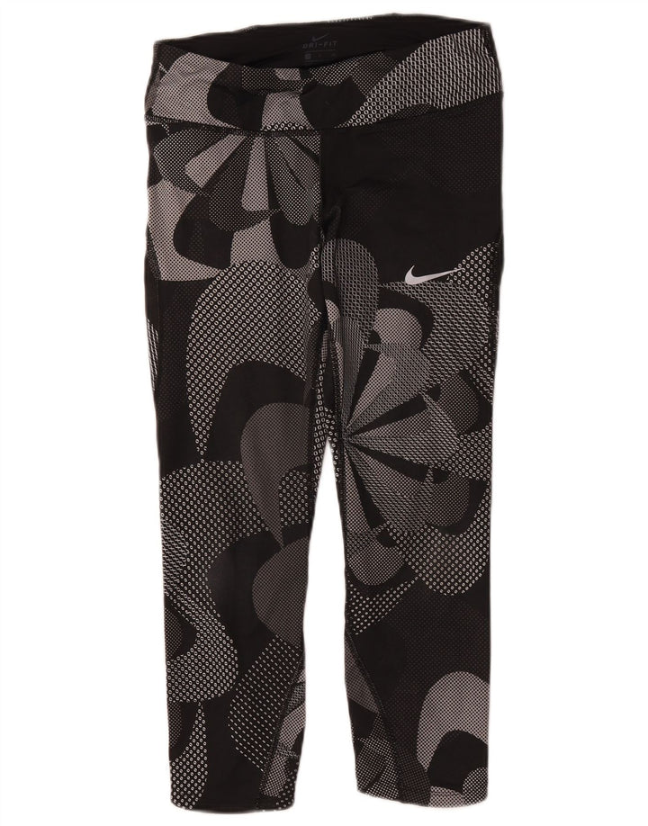 Nike Womens Graphic Capri Leggings UK 8 Pequeno Preto Floral Poliéster