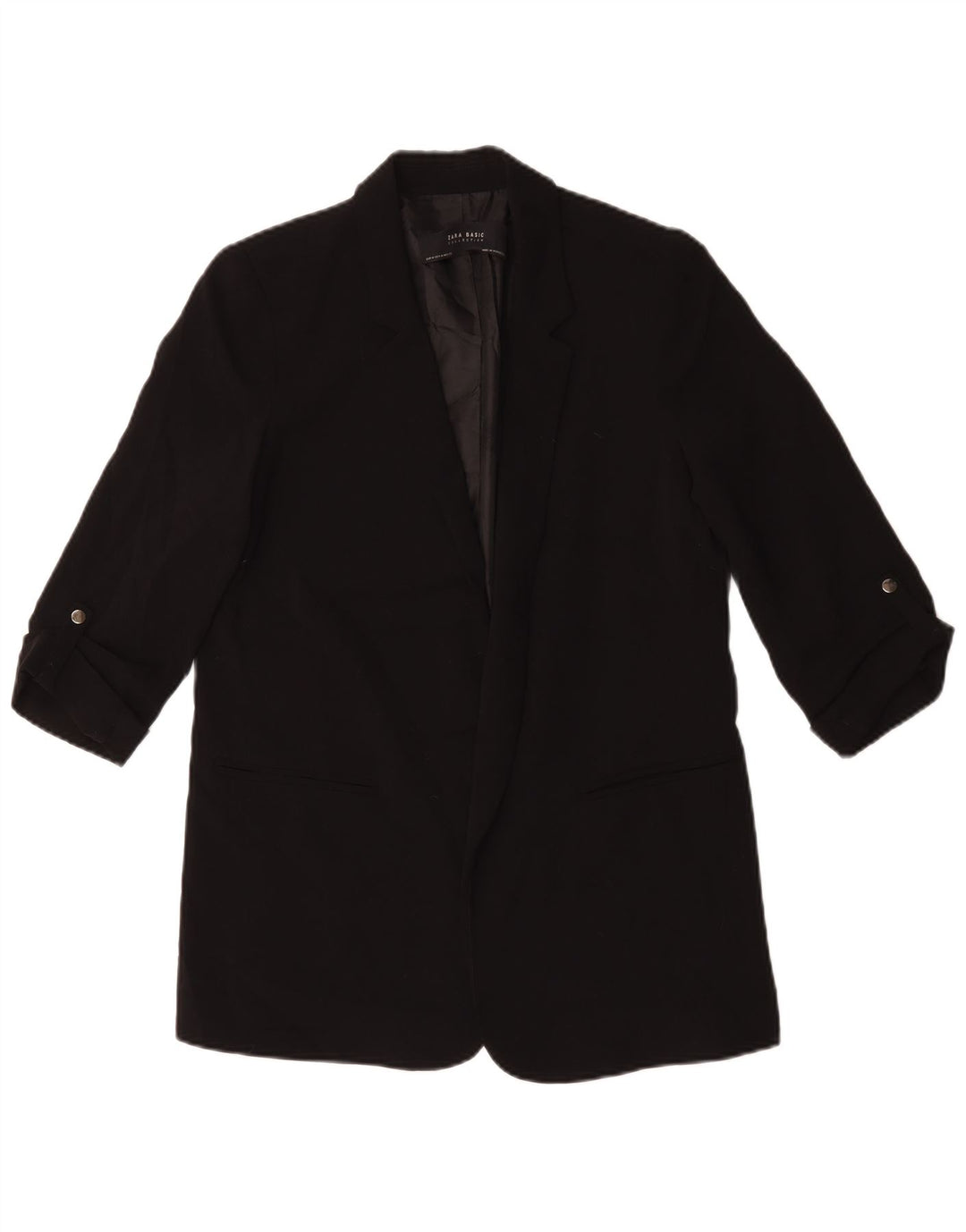 Zara Jaqueta Blazer Feminina Manga 3/4 Aberta Reino Unido 14 Médio Preto