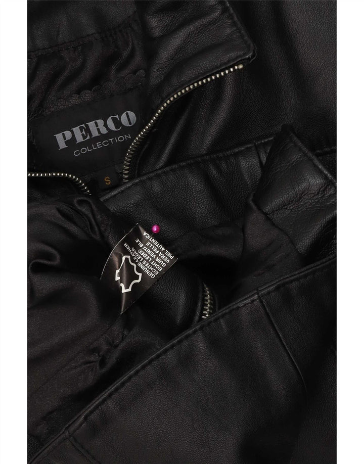 Jaqueta de couro feminina vintage Reino Unido 10 couro preto pequeno