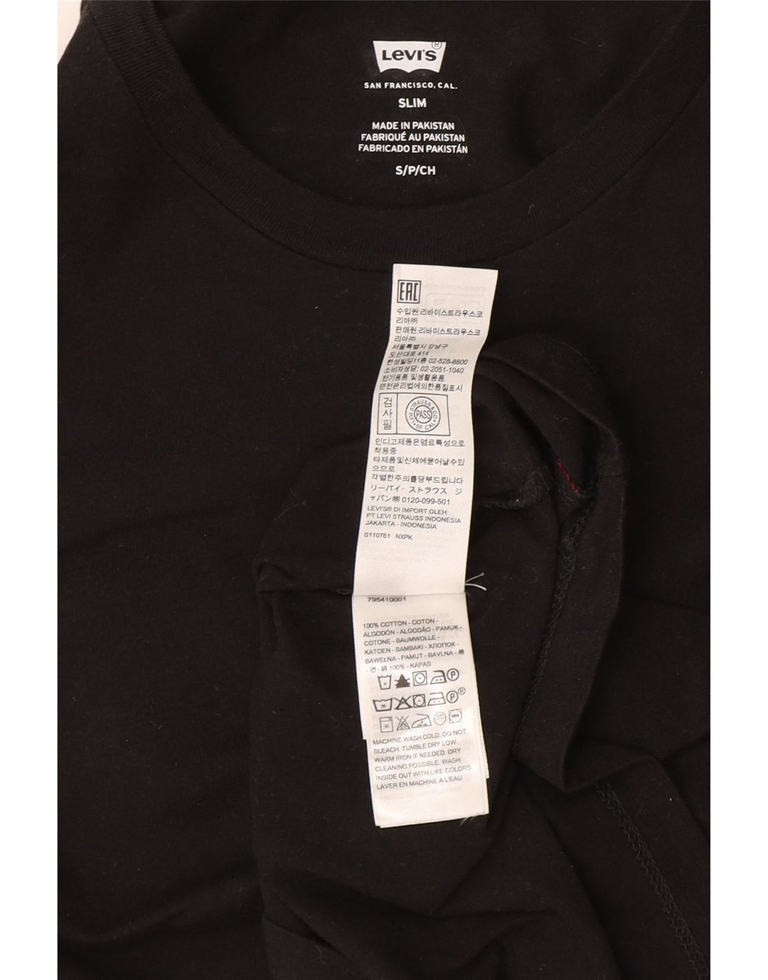 Camiseta masculina Levi's Slim Fit top pequeno algodão preto