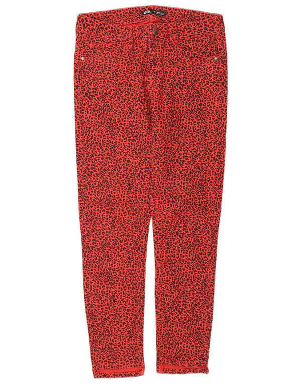 Zara Jeans Slim Feminino EU 38 Pequeno W28 L28 Vermelho Animal Print