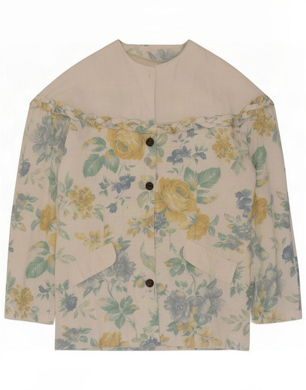 Blusa feminina vintage de manga 3/4 UK 14 Floral branco médio
