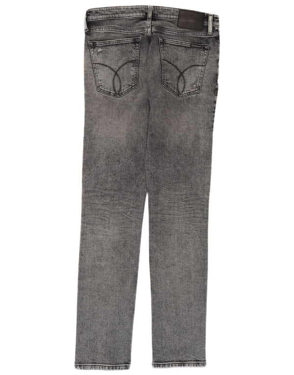 Calvin Klein Jeans feminino angustiado cônico reto W30 L32 algodão cinza