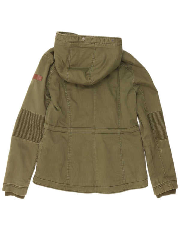 Jaqueta corta-vento feminina Hollister com capuz Reino Unido 12 algodão verde médio