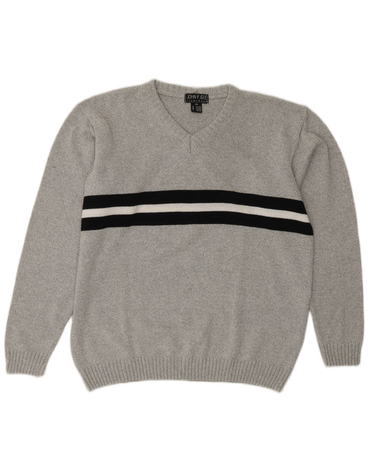Suéter masculino John F Gee com decote em V Reino Unido 40/42 cinza médio colorblock