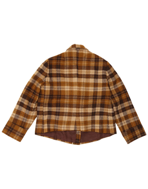 Jaqueta blazer vintage feminina com 4 botões Reino Unido 14 xadrez marrom médio