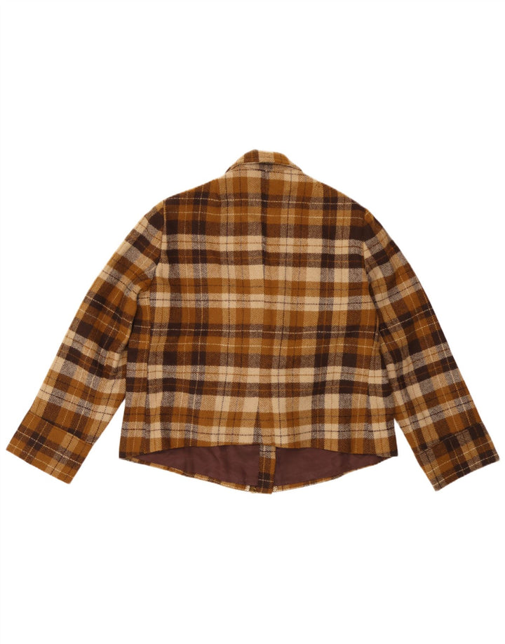 Jaqueta blazer vintage feminina com 4 botões Reino Unido 14 xadrez marrom médio