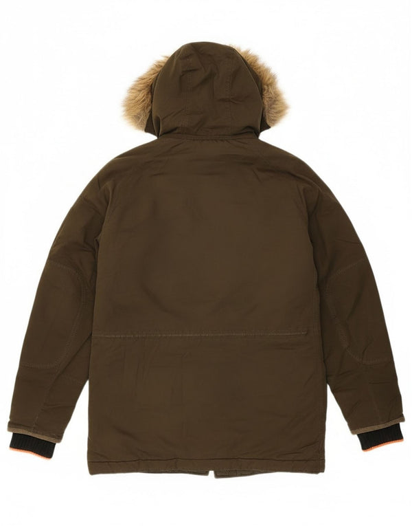 Jaqueta Parka com capuz superdimensionada feminina Superdry Reino Unido 6 XS cáqui poliéster