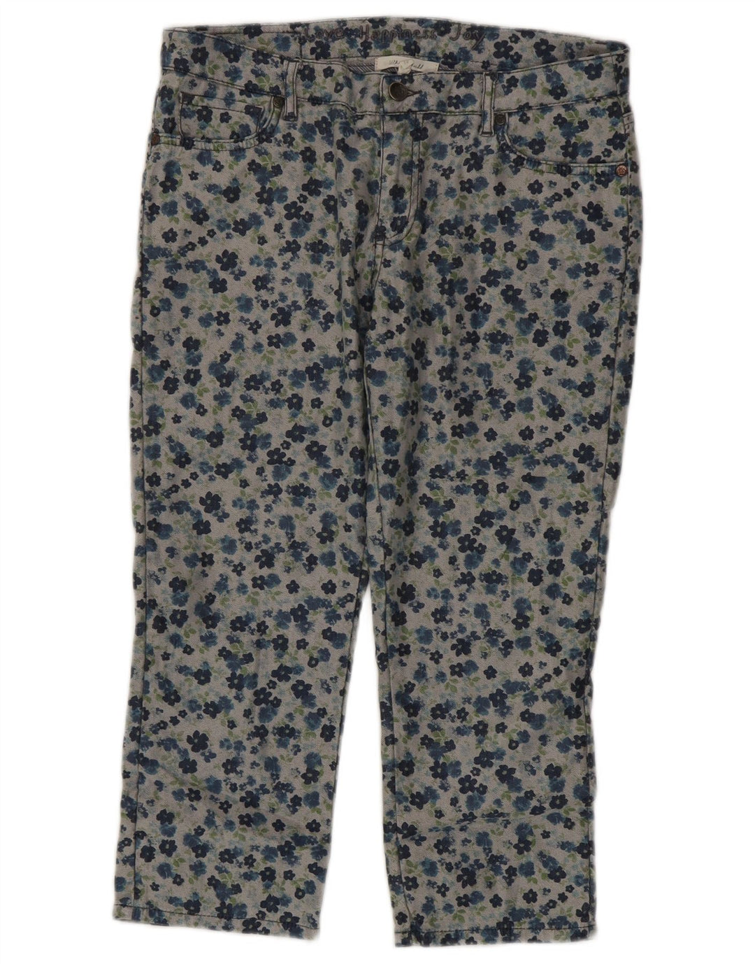 Jeans capri feminino White Stuff UK 12 médio W30 L21 algodão floral cinza