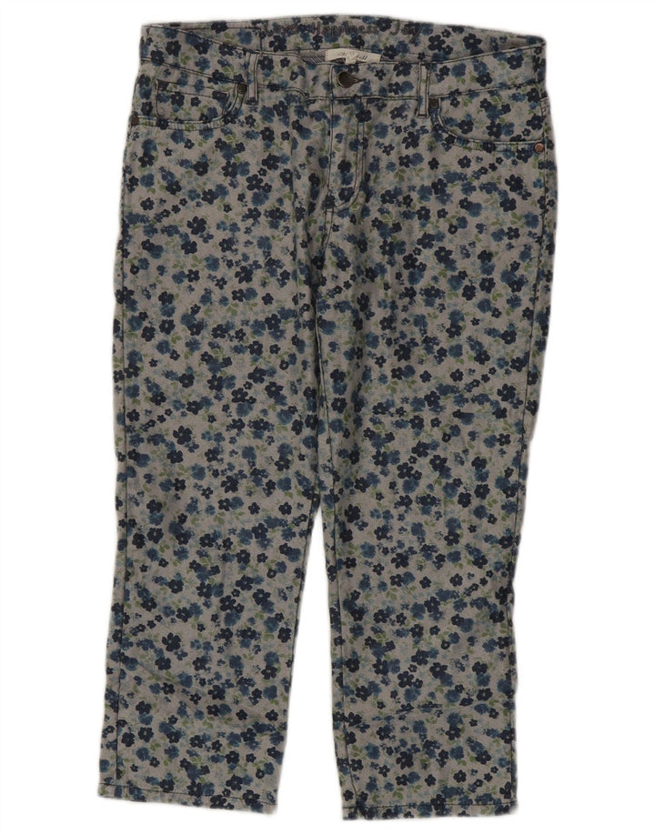 Jeans capri feminino White Stuff UK 12 médio W30 L21 algodão floral cinza