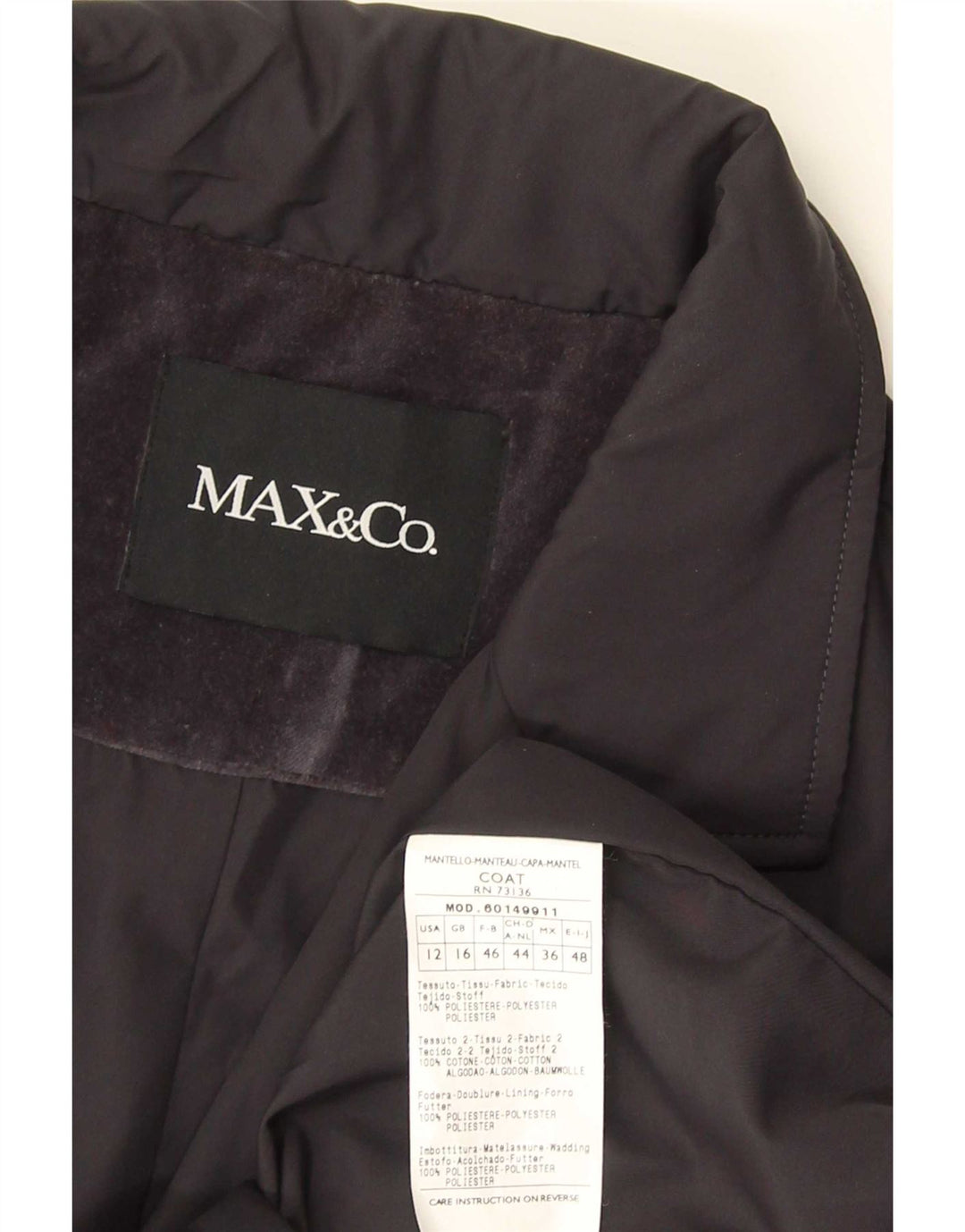 Sobretudo feminino Max & Co. UK 16 grande poliéster azul marinho