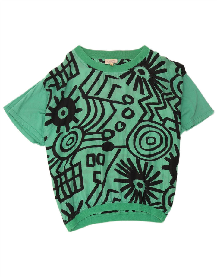 Codice blusa feminina oversized top IT 44 seda geométrica verde médio