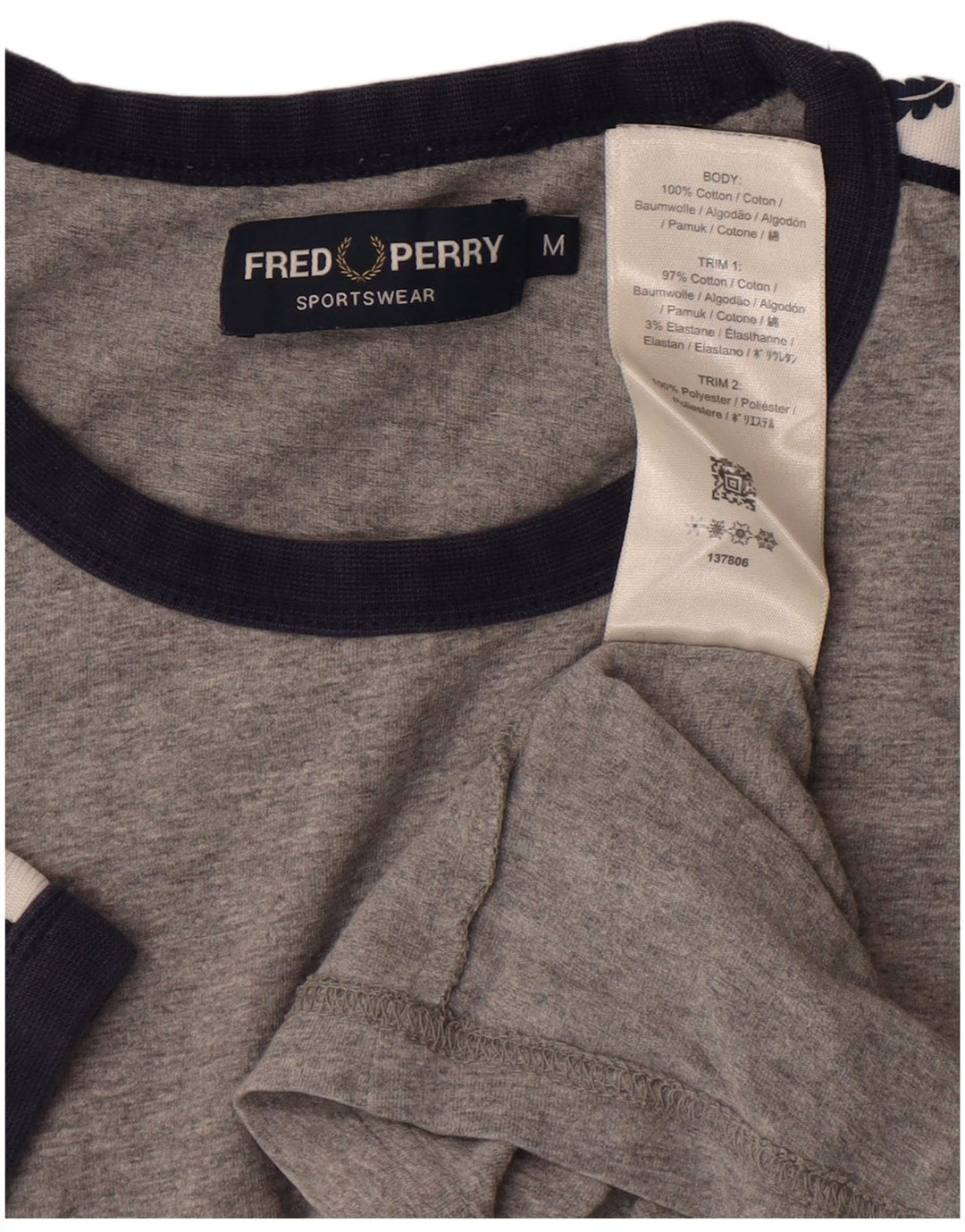 FRED PERRY Camiseta masculina gráfica Top cinza médio algodão colorblock