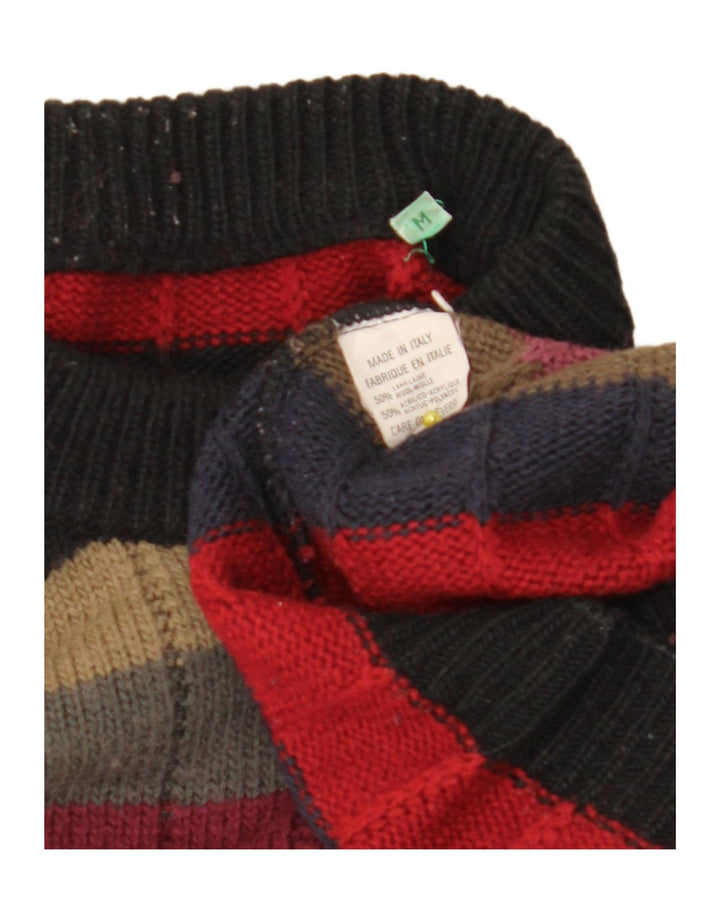 Suéter masculino vintage com gola redonda e listrado médio multicolorido