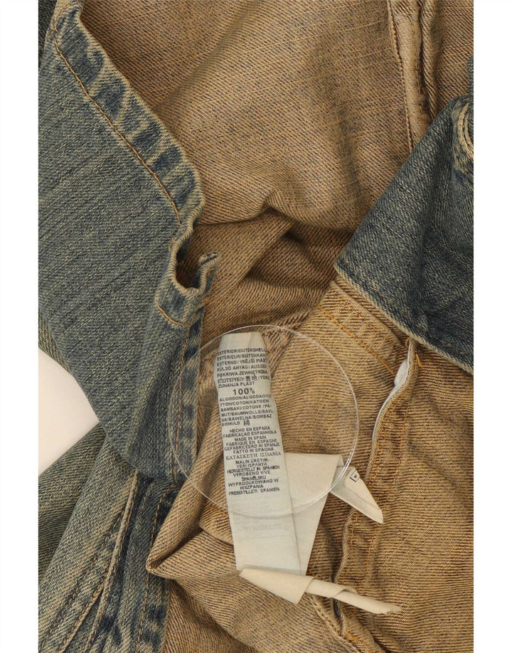 Jaqueta blazer jeans feminina Zara Trafaluc com 2 botões Reino Unido 12 algodão azul médio