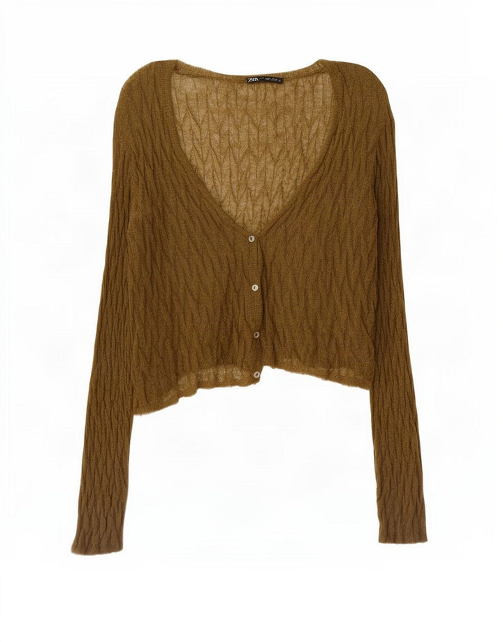 Zara Womens Crop Oversized Cardigan Top Reino Unido 10 Pequeno Caqui