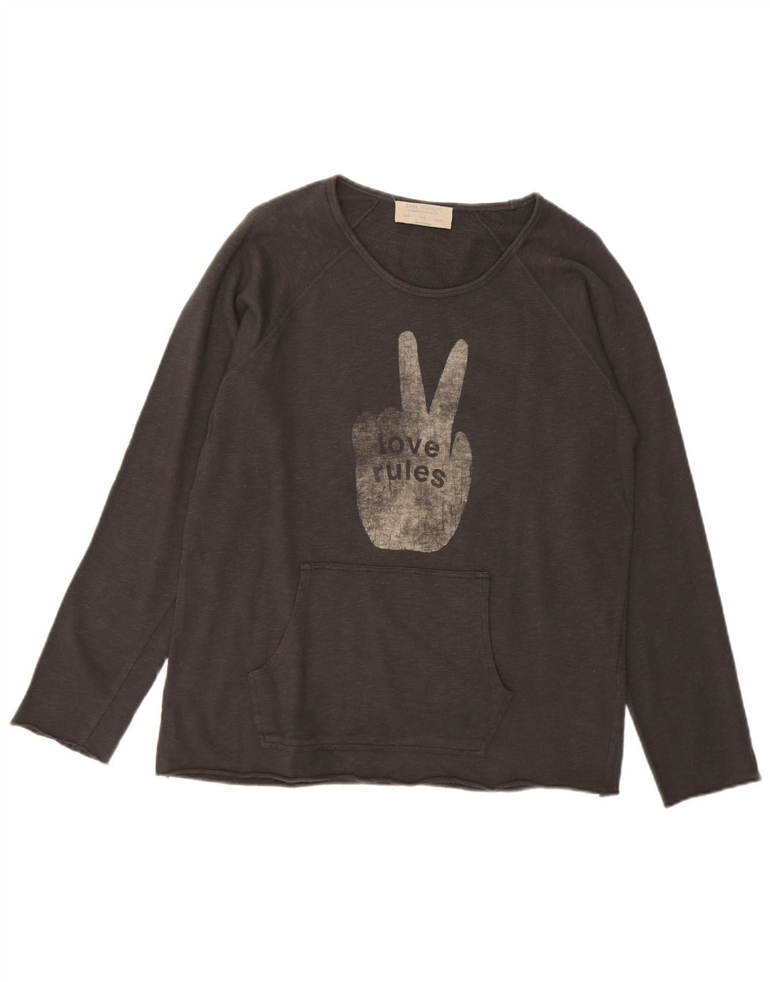 Suéter gráfico feminino ZARA UK 14 algodão cinza médio