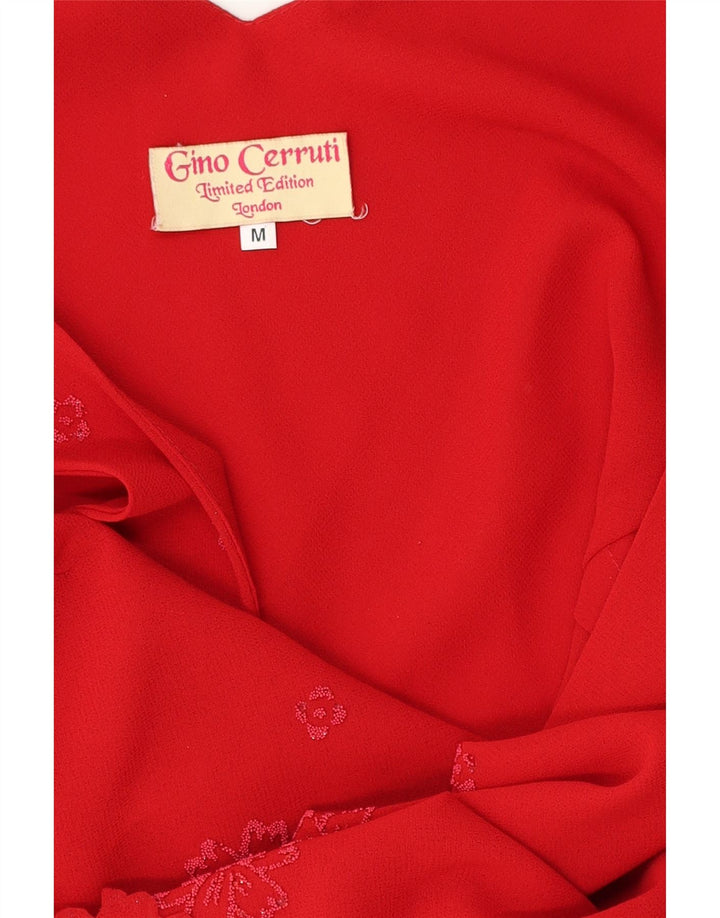 Vestido feminino GINO CERRUTI sem mangas evasê UK 12 médio vermelho floral