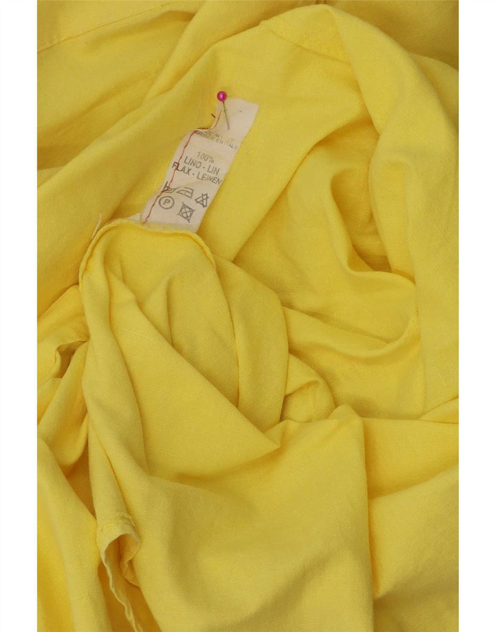 Camisa masculina vintage de manga curta em linho amarelo médio