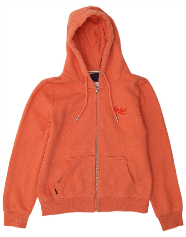Suéter feminino Superdry com capuz e zíper grande UK 12 algodão laranja médio