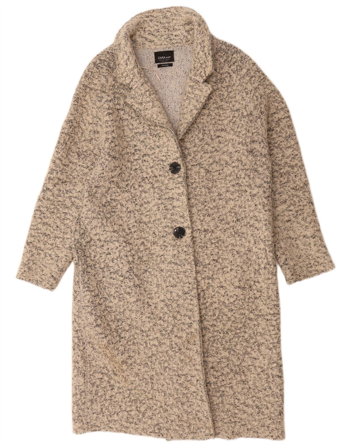 Sobretudo oversized feminino Zara Reino Unido 10 lã manchada bege pequena