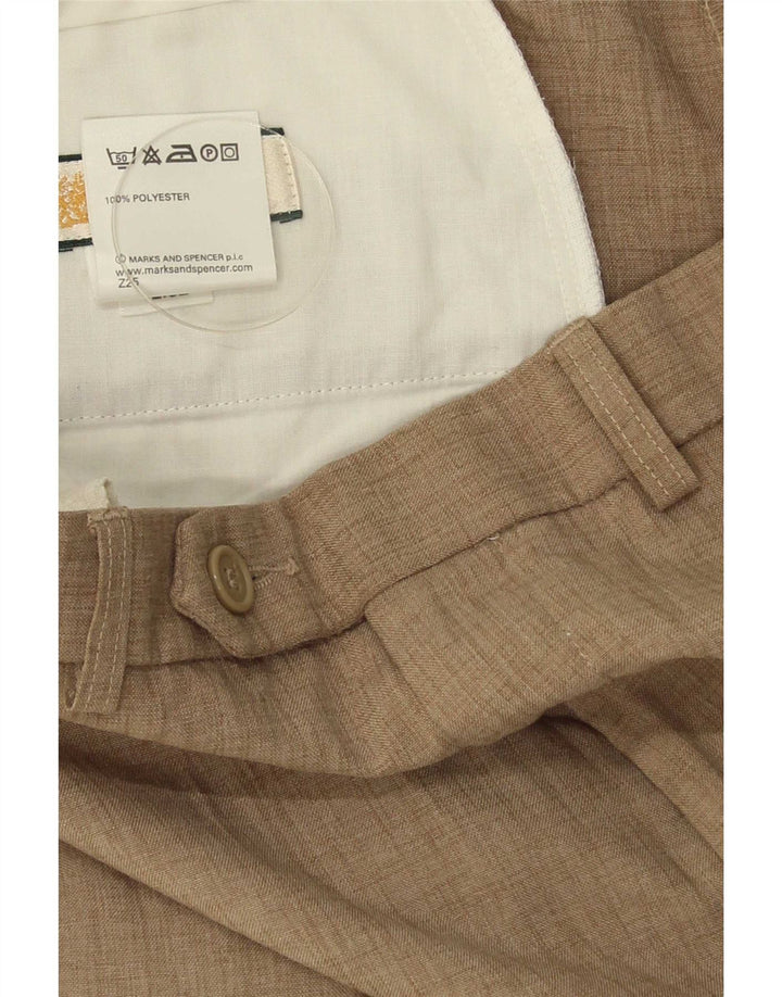 Calça masculina de terno reto Marks & Spencer W38 L27 poliéster bege