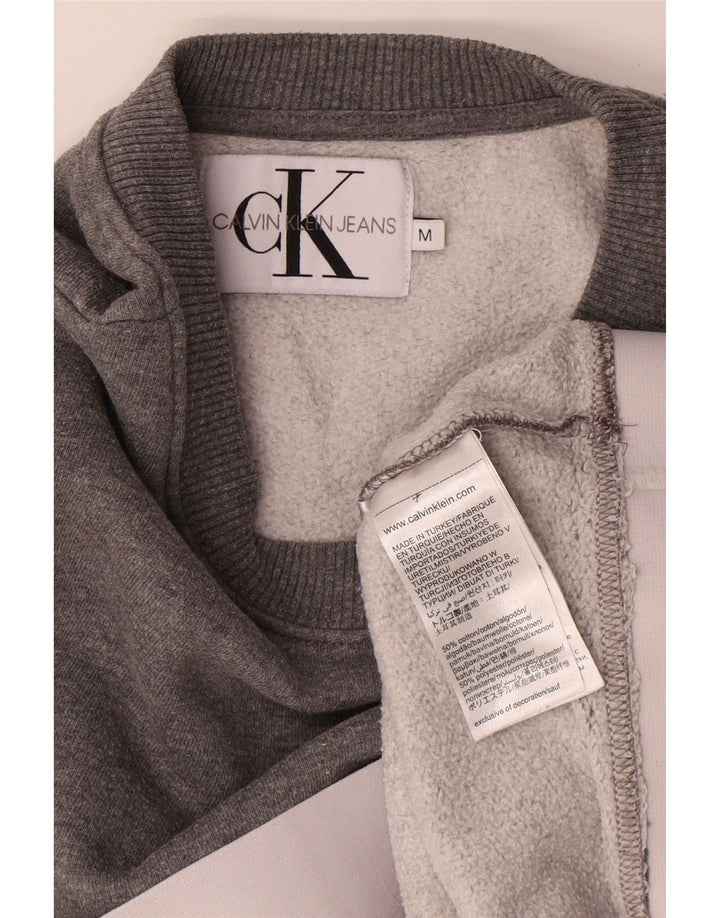 Calvin Klein Jeans feminino crop moletom jumper UK 14 médio cinza