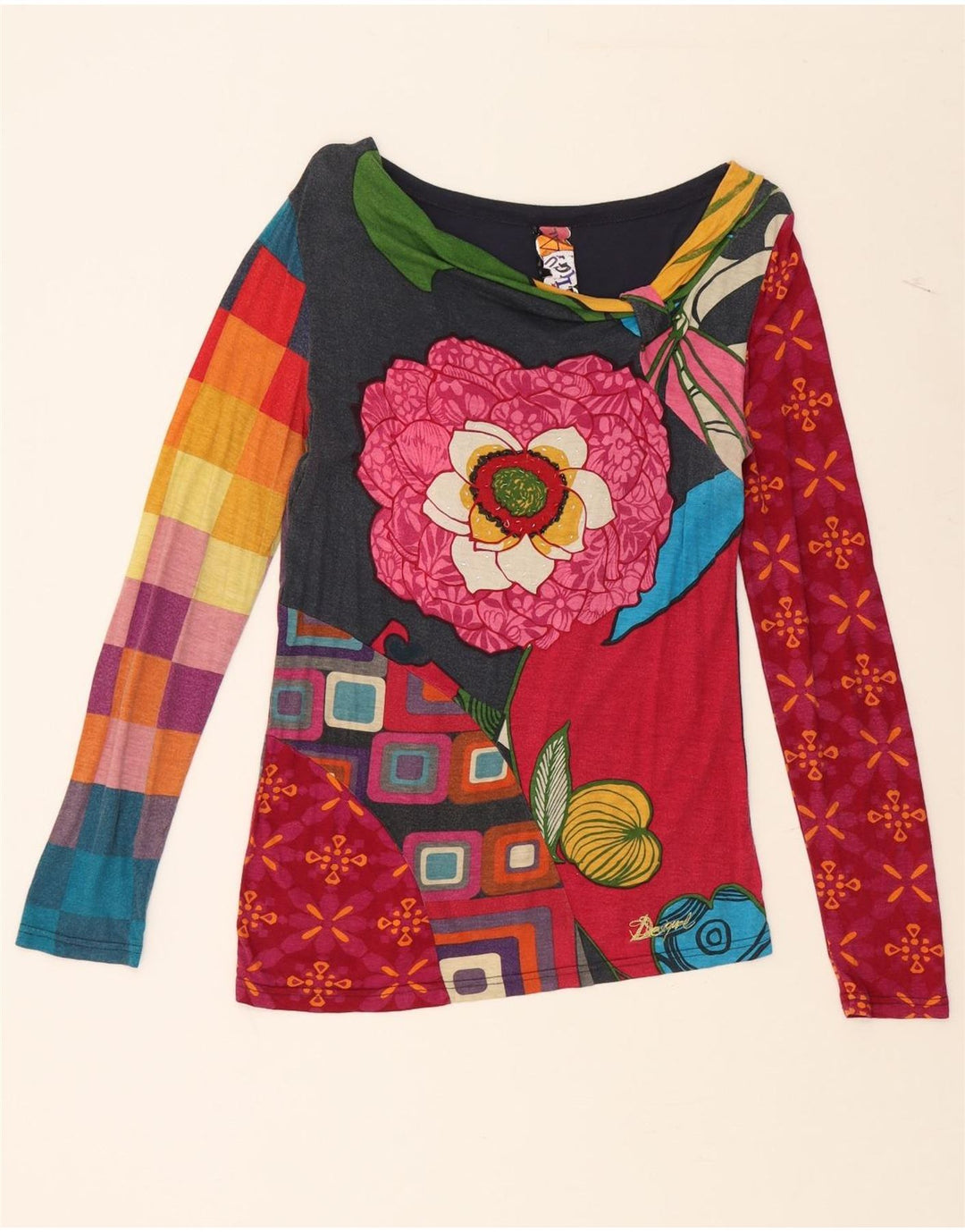 DESIGUAL Top feminino com estampa abstrata e manga comprida Reino Unido 10 pequeno vermelho