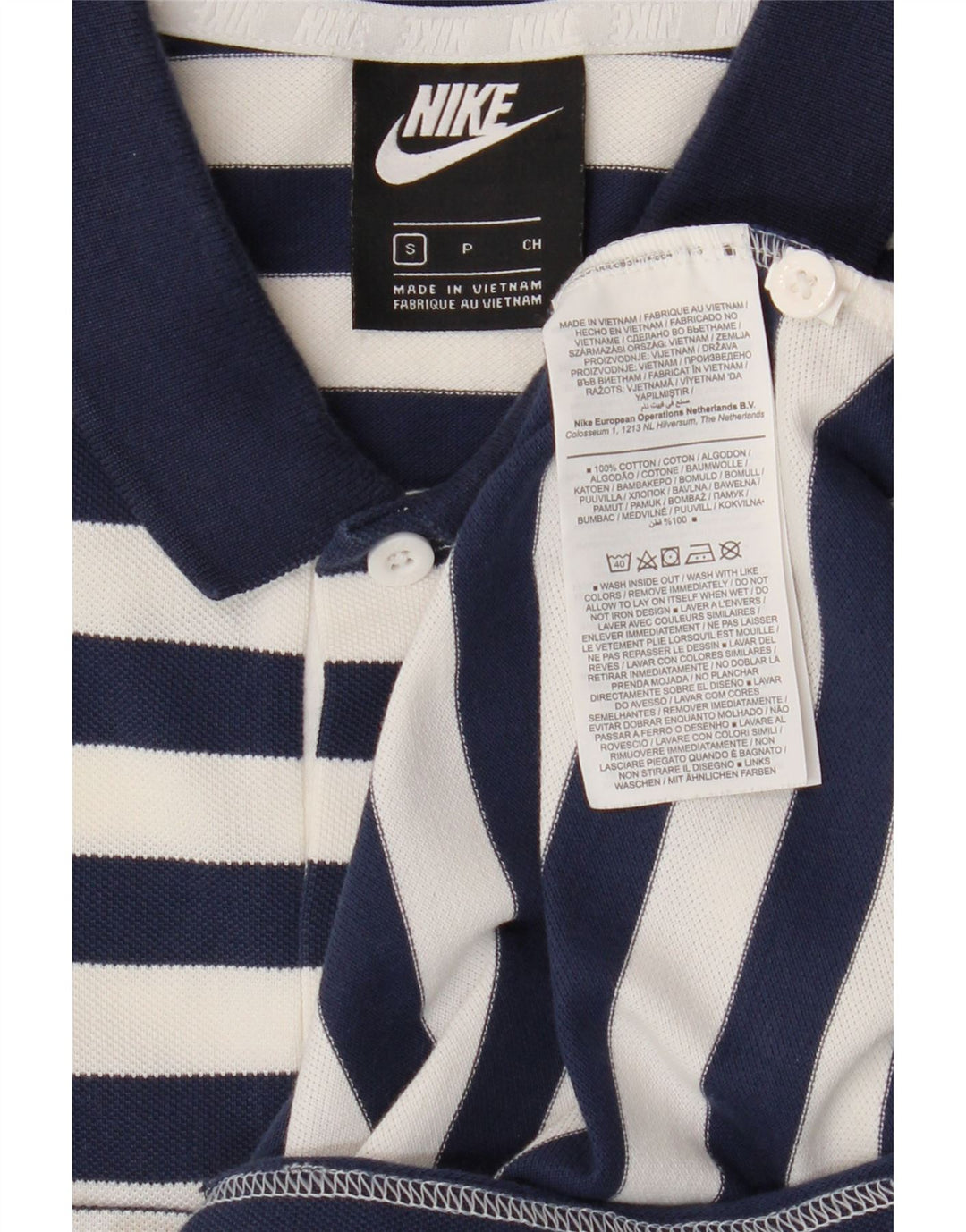 Camisa polo masculina Nike pequena listrada azul marinho de algodão