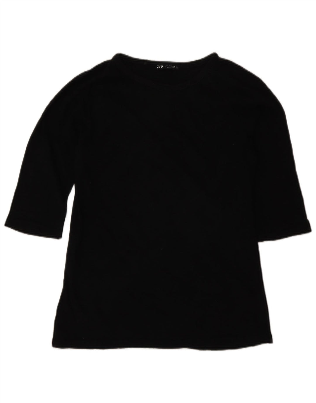 Zara Top feminino manga 3/4 Reino Unido 10 pequeno preto