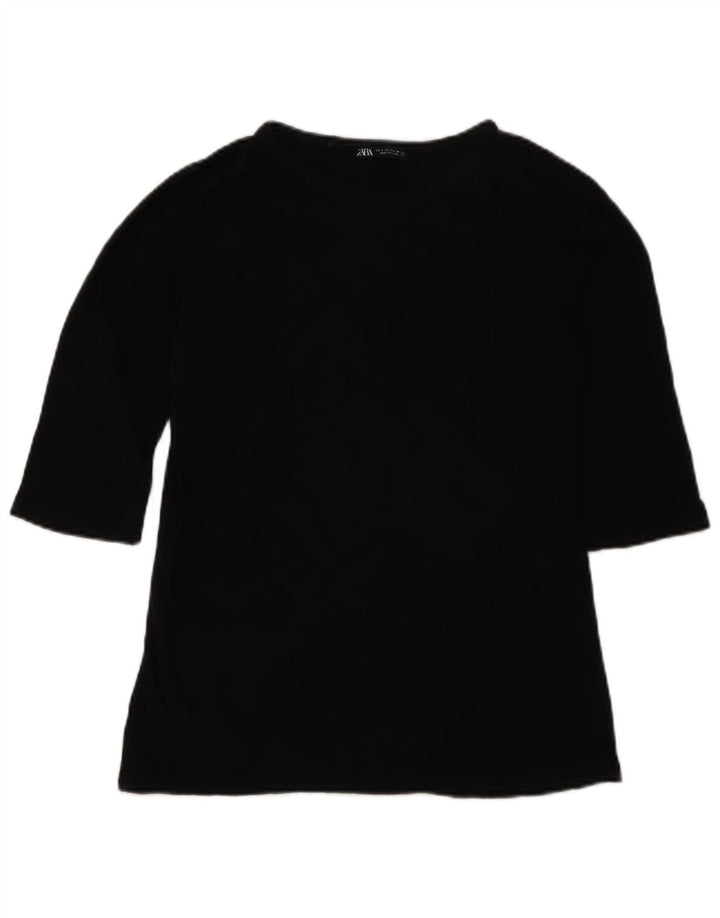 Zara Top feminino manga 3/4 Reino Unido 10 pequeno preto