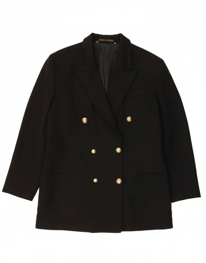 Jaqueta blazer feminina Marks & Spencer com peito duplo Reino Unido 14 grande lã preta