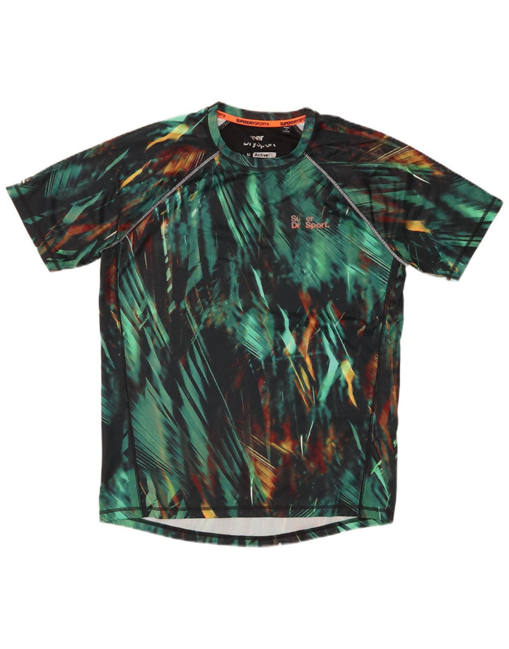 Camiseta masculina ativa SUPERDRY Top médio verde geométrico