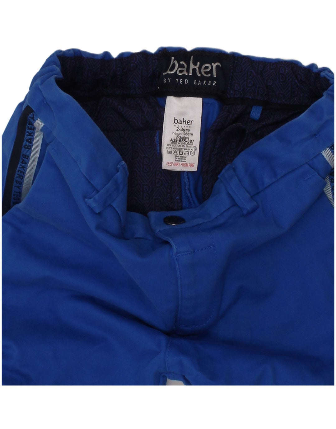 TED BAKER Boys Graphic Chino Shorts 2-3 anos W22 algodão azul
