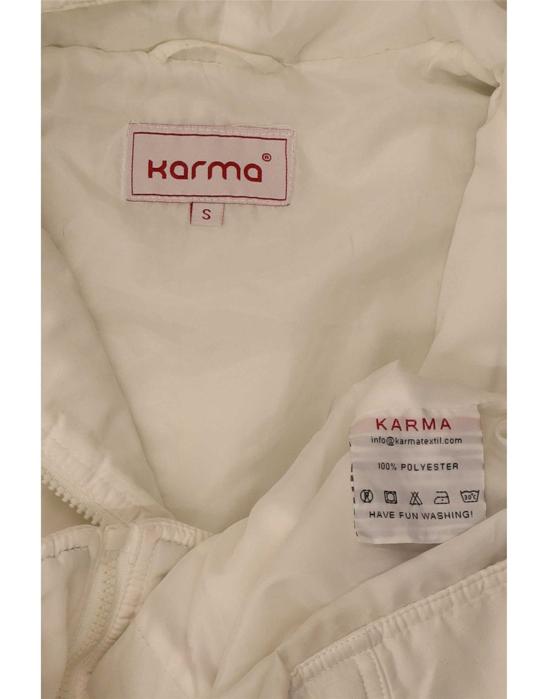 Jaqueta feminina acolchoada com capuz Karma UK 10 poliéster branco pequeno Colourblock