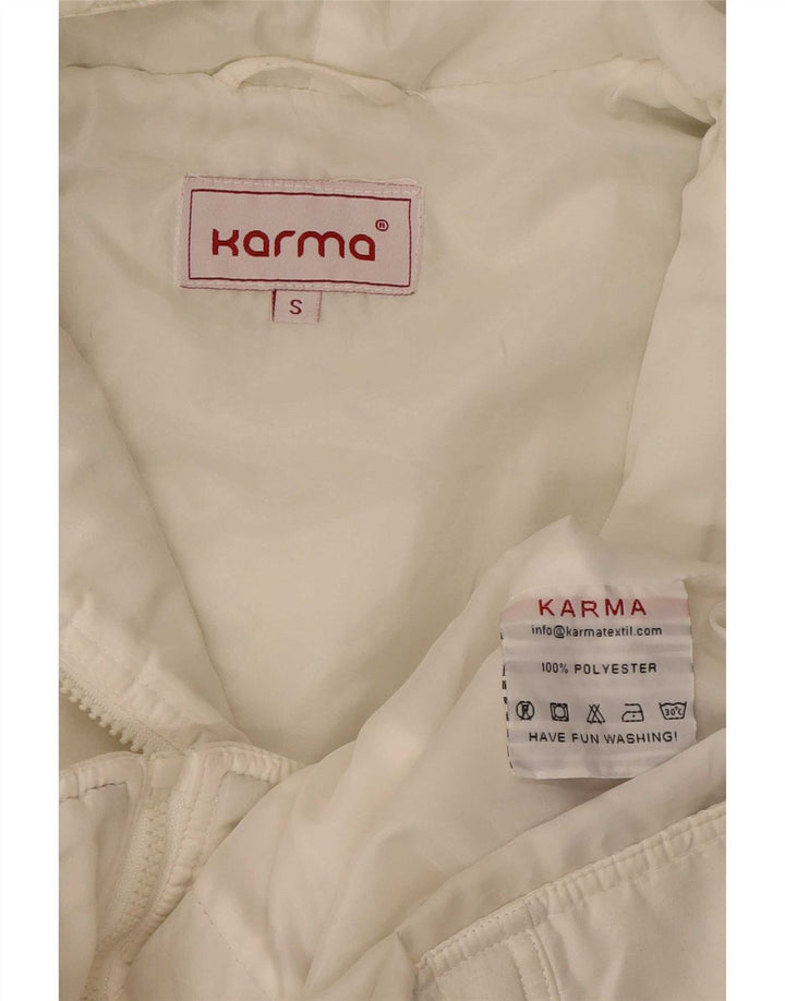 Jaqueta feminina acolchoada com capuz Karma UK 10 poliéster branco pequeno Colourblock