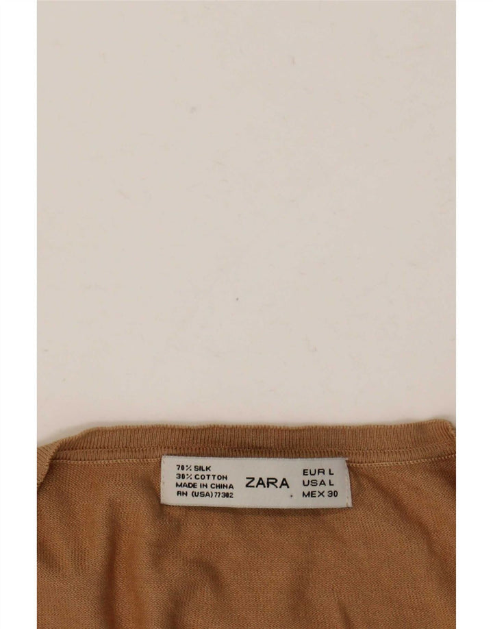 Suéter cardigã feminino Zara Reino Unido 16 grande seda bege
