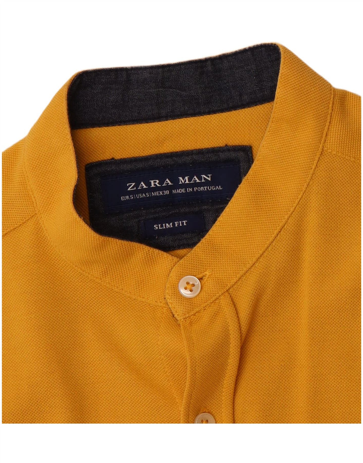 Zara Camisa masculina de manga curta slim fit pequena amarela